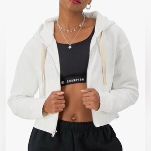 Champion Women’s Vintage Wash Cropped Zip-Up Hoodie White Size L